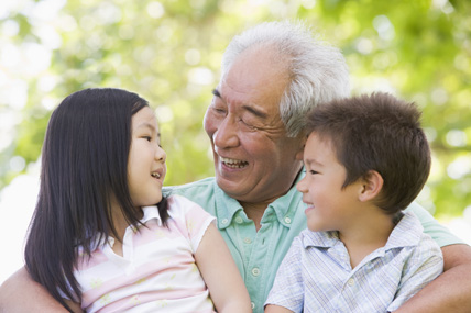 Grandkids spending time with grandfather